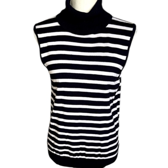 Cable & Gauge Navy White Nautical Stripe Sleeveless Turtleneck Sweater Knit Sz L - Picture 15 of 15